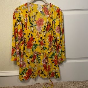 Colorful shirt with tie at waist